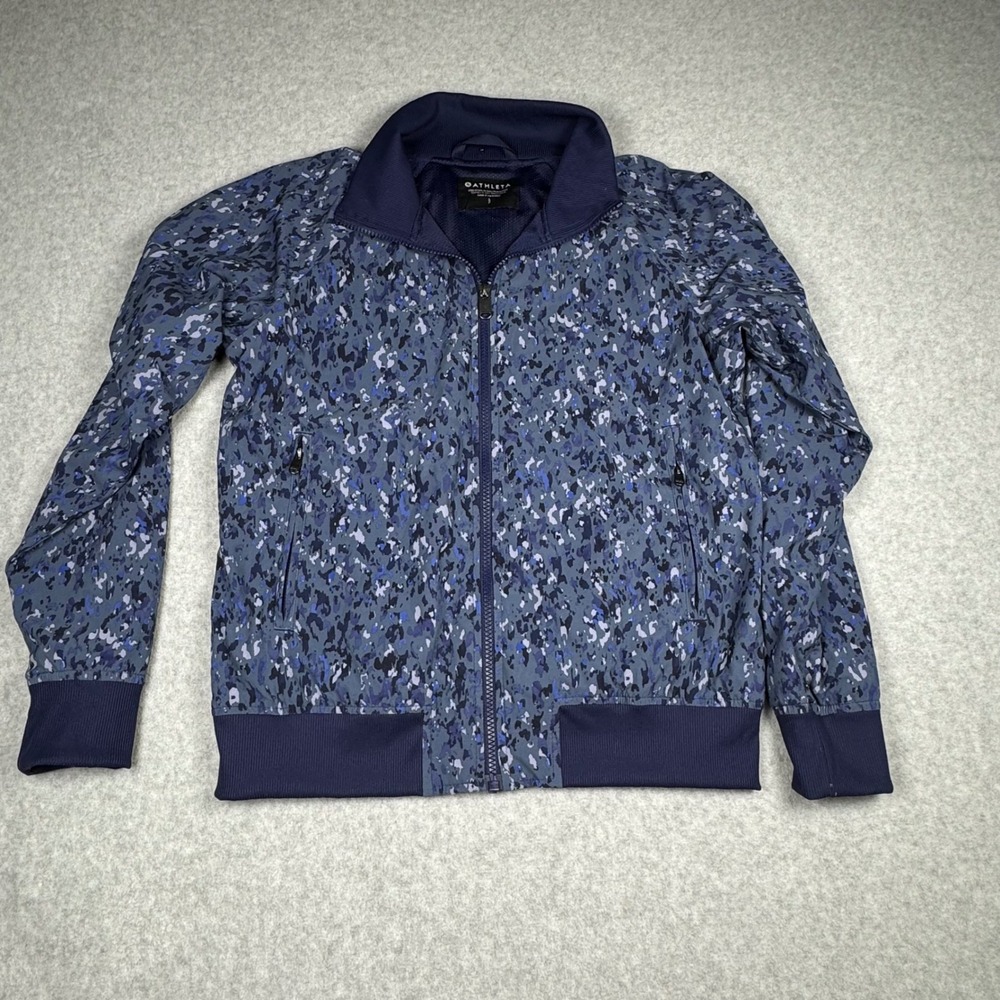 Athleta Brooklyn Bomber Jacket II Blue Camo Abstract Print Full Zip Small